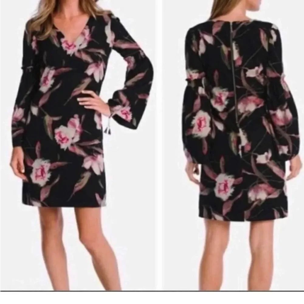 White House Black Market Bell Sleeve Floral Dress Size 10